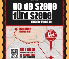 Event-Poster für Skarfreitag Vol. 01 im April 2026 in Winterthur, mit Karte und Veranstaltungsdetails. Eulach Vibes Skarfreitag 2026 mit Live-Performance und Party in Winterthur.